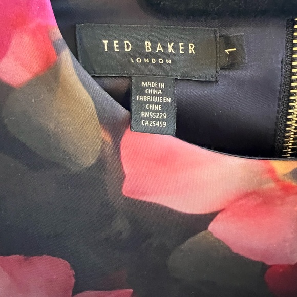 Ted Baker Catina Cascading Body Con Floral Midi Dress Size 1 US 4 Black Pink - Picture 3 of 3